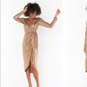 Elegant Gold Sequin Wrap Dress